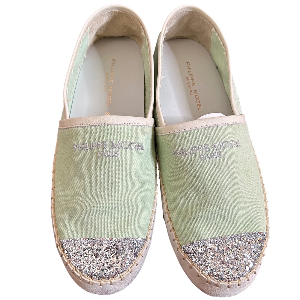 NWOB $249 Philippe Model‎ Paris Marseille Espadrilles Women 39 Glitter Cap Toe